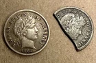 1902 P Barber Dime & Barber Dime Cut in Half  (see photos for condition)