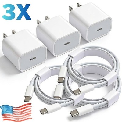 3X PD 20W Type C Cable USB C Fast Charger Block For iPhone 17 16E 15 14 13 12 11