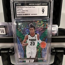 Panini 2022-23 Prizm Draft Picks Fireworks Jaden Ivey Green Pulsar FW-JI CGC 9