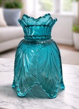 Glass Tulip Teal Blue Reversible Candle OR Votive Holder 4”