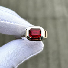 Men's 925 Sterling Silver Emerald Cut Garnet Ring Signet Statement Jewelry Gift