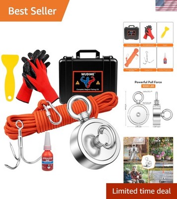 Magnet Fishing Kit 1000 Lbs Pulling Force Magnet Rope Gloves Carabiner Hooks