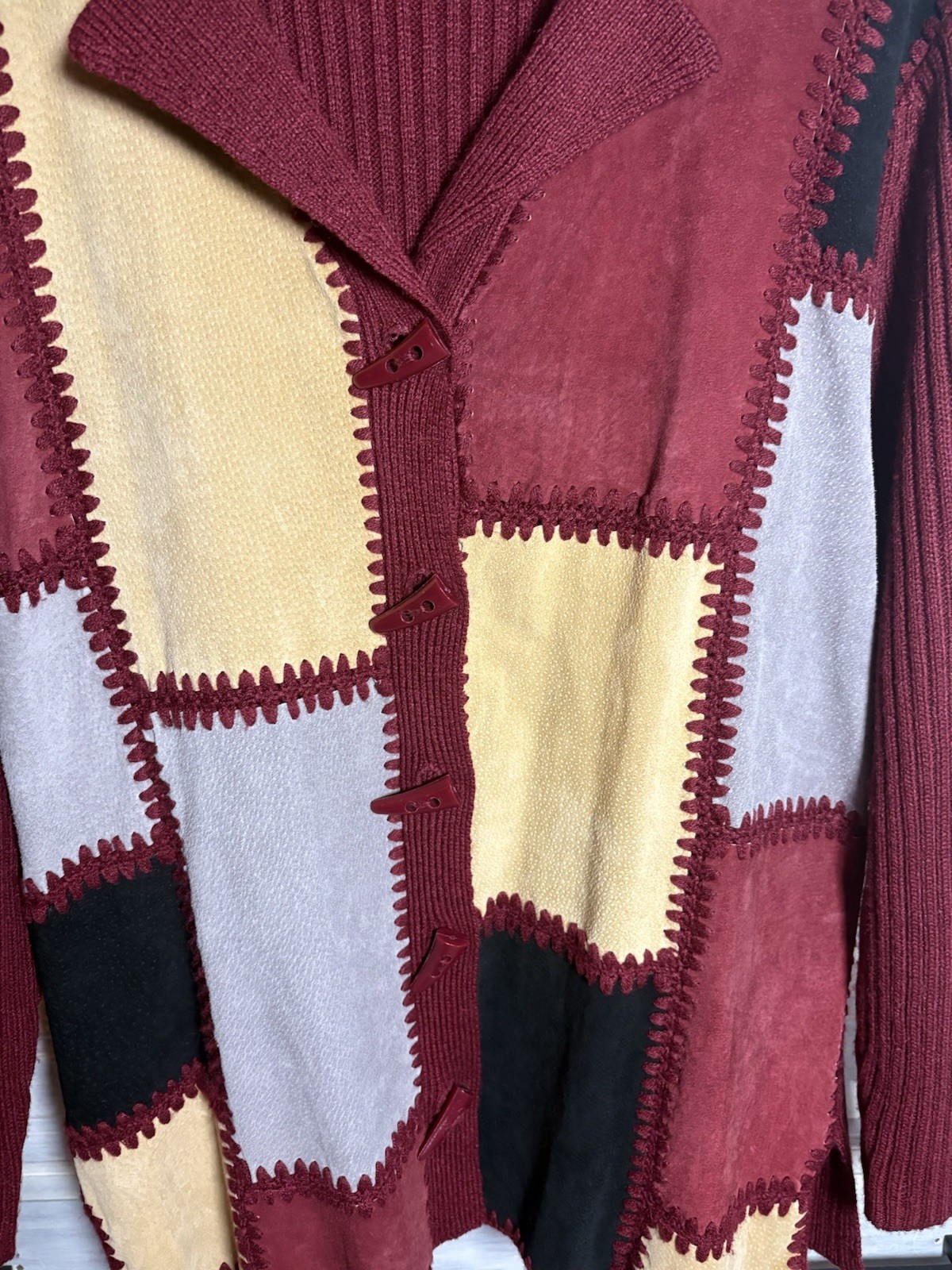 Vintage Leather Patchwork Burgundy Toggle Artsy W… - image 5