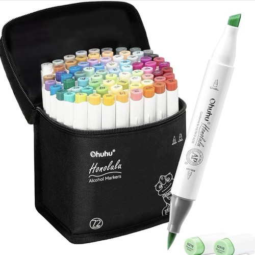 OHUHU Alcohol Markers Brush Tip (Honolulu) 72 Colors Refillable Barely Used