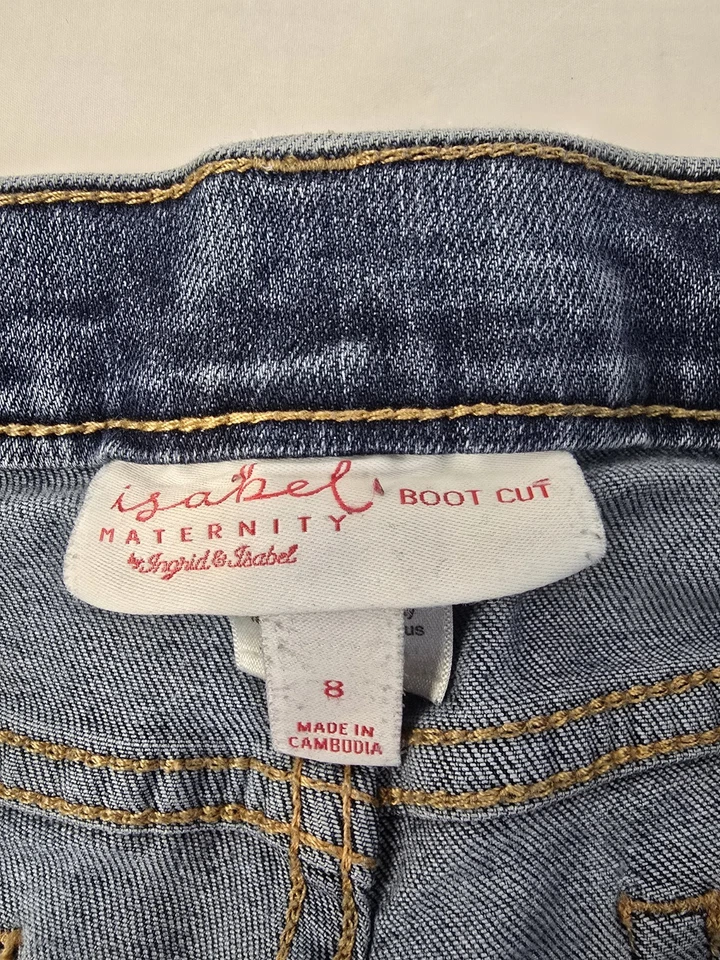 Isabel Maternity Jeans Bootcut Medium Wash Blue Denim Elastic Waist Low Rise 8 - Image 3 of 4