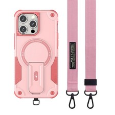 Crossbody Case for iPhone 16 Pro Max with Adjustable Shoulder Lanyard pink