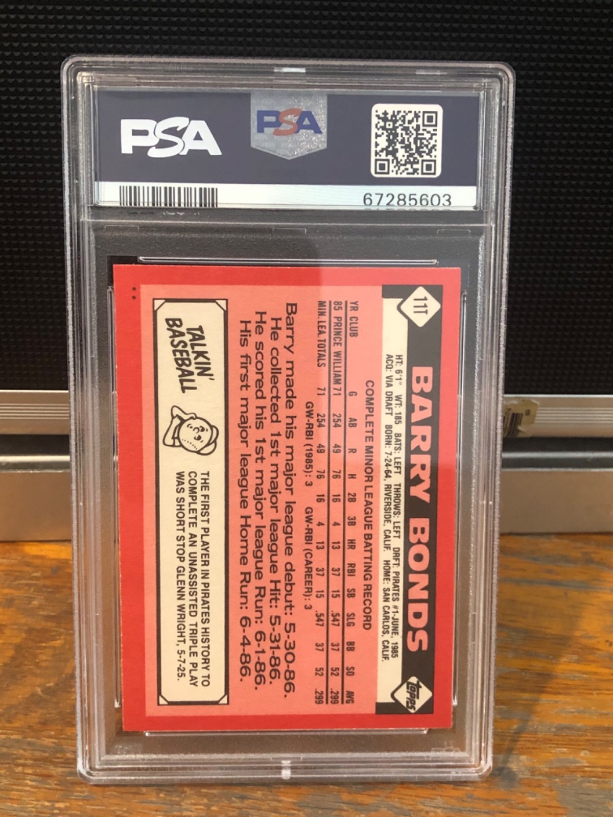 1986 Topps Traded Barry Bonds PSA 10 view 2