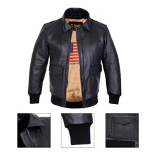 Men 100% Real Black Bomber Leather Jacket Regular & Special USA Sizes NWT