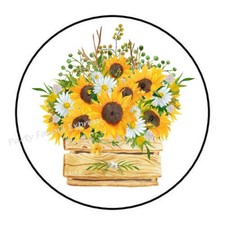 30 SUNFLOWER  DAISY FLOWER BOX ENVELOPE SEALS LABELS STICKERS FAVORS 1.5" ROUND