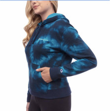 NWT CHAMPION WOMEN S COTTON BLUE - BLACK TIE DYE FLEECE LINED HOODIE , XS SIZE