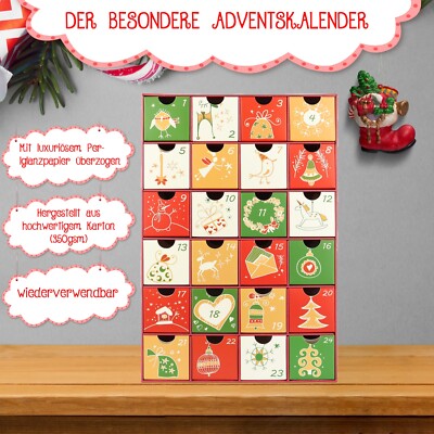 Adventskalender zum Befüllen, Weihnachtskalender leer, 24 Überraschung Befüllbar