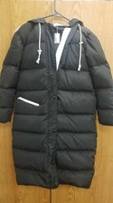 Naning9 Women's Long Down Coat With Fur Lined Hood, Black, Small