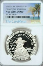 2000 B V ISLANDS SILVER 20 DOLLARS PIRATE JACK RACKHAM NGC PF 70 ULTRA CAMEO