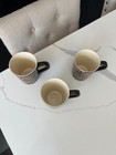 3 Coffee Mugs Cups Brown & Cream Stoneware Fun Coffee Themed Wording — photo 2