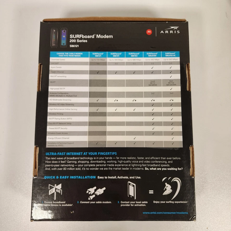 Motorola Arris SURFboard Modem- Model SB6121- DOCSIS 3.0-Download 4X Faster - Image 3 of 4
