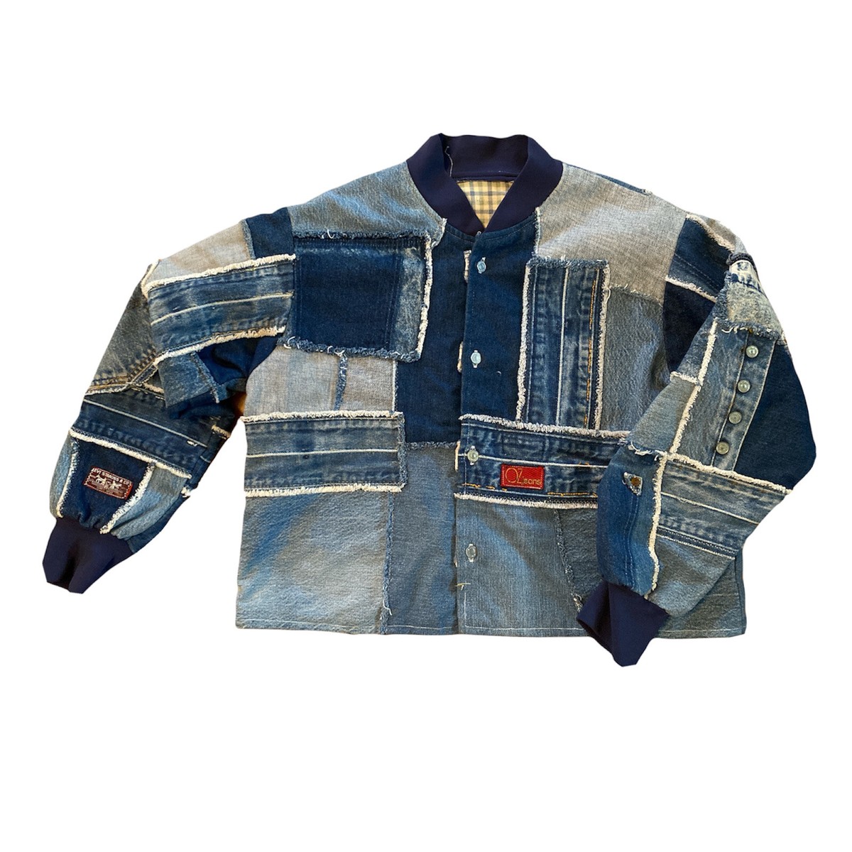 Vintage Patchwork Denim Jean Jacket Handmade Womens M? 1980s