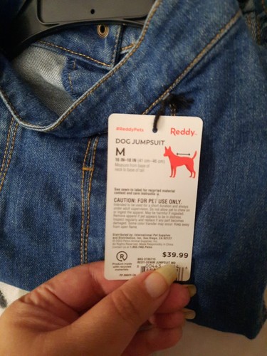 New Reddy Denim Dog Jumpsuit Apparel Medium 16-18 inches One Piece Outfit - Picture 7 of 7