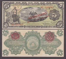 MEXICO P.S702 GOBIERNO PROVISIONAL 5 PESOS 20.10.1914 REVALIDADO    EF-AU   2501