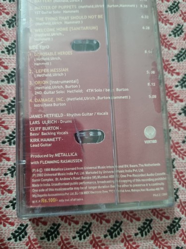 Metallica Master Of Puppets Audio Cassette INDIA IMPORT SEALED MINT - Picture 4 of 4