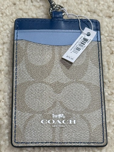 NWT COACH Id Lanyard In Signature Canvas Light Khaki Monogram Chalk - Picture 4 of 6