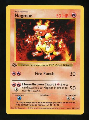 1999 Pokemon MAGMAR Base Set 1ST EDITION Shadowless Non Holo Card 36/102 WotC NM - Picture 1 of 2
