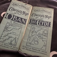 2 X Gall & Inglis - Half-Inch Tourists Cloth Map Oban & District & The Clyde.