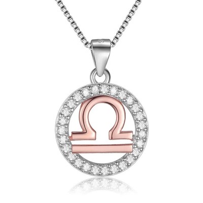 925 Sterling Silver Zodiac Libra Necklace Horoscope Pendant 18'' Rose