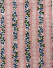 SO LOVELY Vintage 1940s Pink & Blue Flowers Feedsack piece 8X10.5"