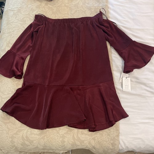 Spirit Of Grace Maroon Off Shoulder Bell Sleeve Flowing Dress Sz L - Picture 3 of 10