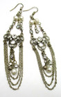 Silver tone hook Faux Pearl Rhinestone 4+" Long Dangle Chandelier earrings