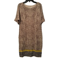 Snake Print Merino Wool Dress By LOFT dress size Small beige multi women