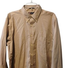 Chaps Mens Tan Khaki Wrinkle Free Twill Button Down Shirt Large 16-16.5 34/35