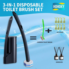 Disposable Toilet Brush 50 Wand Cleaner Refills Pads Wall Mounted Bowl Holder