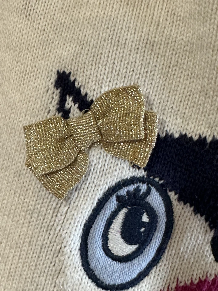 Girls size 5 GYMBOREE 2015 Charm Class Ivory Sparkle Bow OWL Sweater Dress - Image 4 of 4