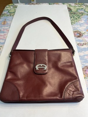 Vtg 1970 s Aigner Oxblood Large Horseshoe  A  Logo Shoulder Handbag Purse