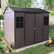 8'x6' Outdoor Resin Storage Shed with Floor,Windows & Lockable Door Garden Brown