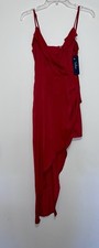 Lulus Red Slip Satin Lets Celebrate Tonight Cocktail Asymmetrical Dress Size XS