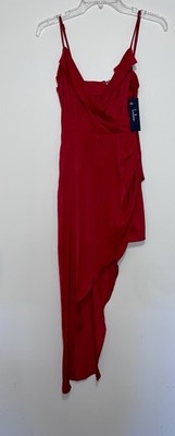 Lulus Red Slip Satin Lets Celebrate Tonight Cocktail Asymmetrical Dress Size XS