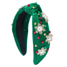 Christmas Headband for Women Green Knotted Headband with Christmas Tree Cryst...