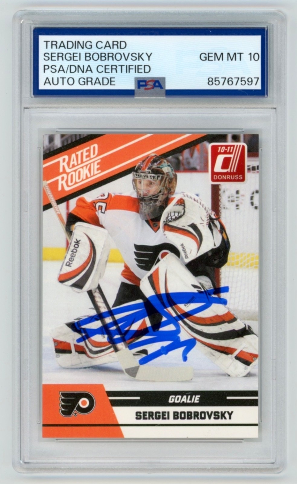 SERGEI BOBROVSKY Signed 2010 Donruss RATED ROOKIE Hockey Card #10 PSA Auto 10 view 1
