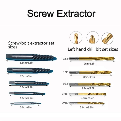 High Speed Steel Screw Extractor & Left Hand Drill Bit Set of 10, Easy Out Sc... - Picture 3 of 7