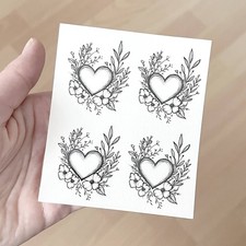 Temporary tattoo sheet Heart, Floral Heart Tattoo, Black Tiny Tattoos, Flowers