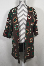 Granny Square Cardigan, Floral Crochet Jacket, Brown Ivory, Green, Tan, Rust