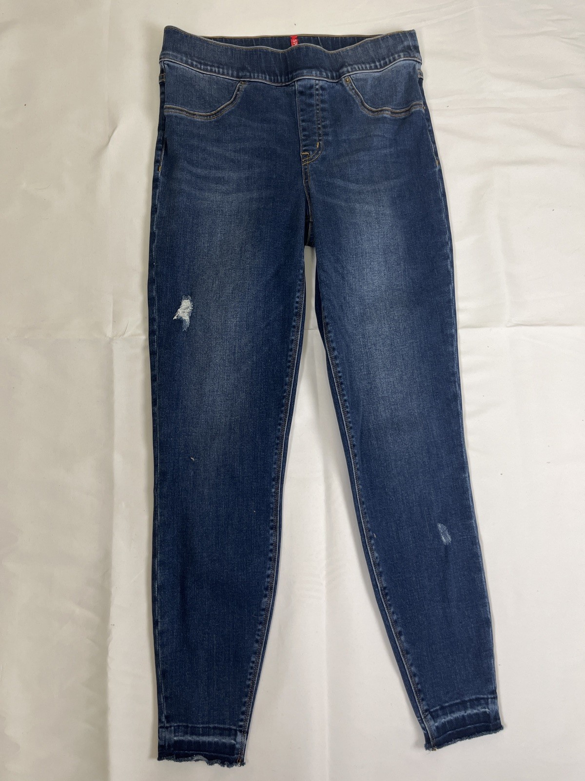 Spanx Distressed Ankle Skinny Jean Medium High Rise Stretch Denim Raw Hem