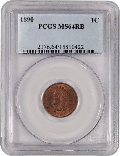 1890 1C Indian Head Cent PCGS MS64 RB Red Brown Uncirculated Coin