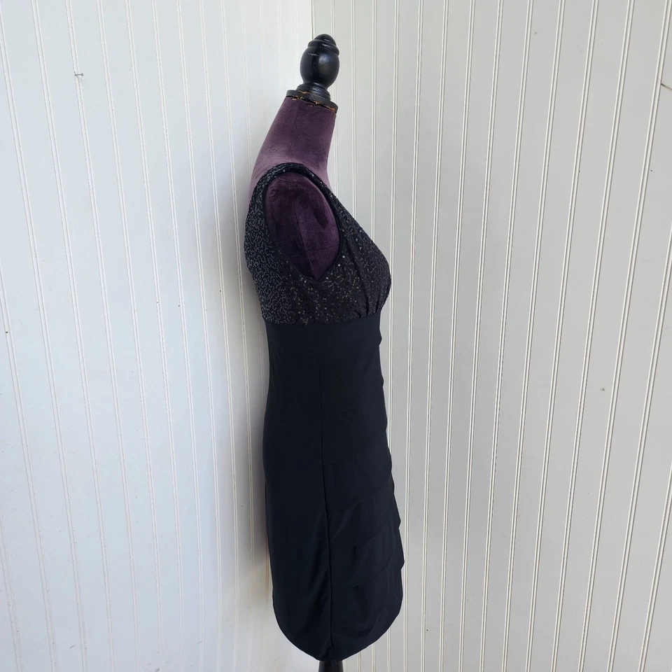 Vestido B Darlin Negro Lentejuelas Funda Formal Cena Fiesta Noche Elástico Talla 11/12 Foto 4 de 4