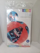 Intex Ocean Beach Ball Shark Theme 20" diameter Pool Toy NIP 2016 Blue Red Gray