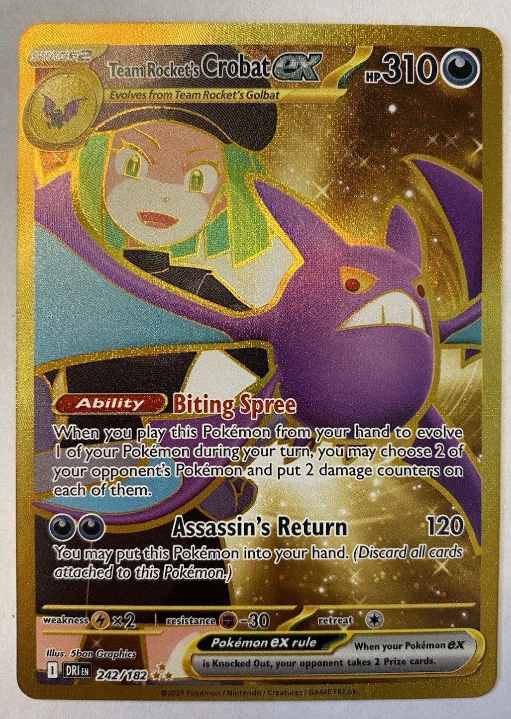 Pokemon Team Rocket's Crobat Ex 242/182 Destined Rivals S Full Art Holo Tcg Nm