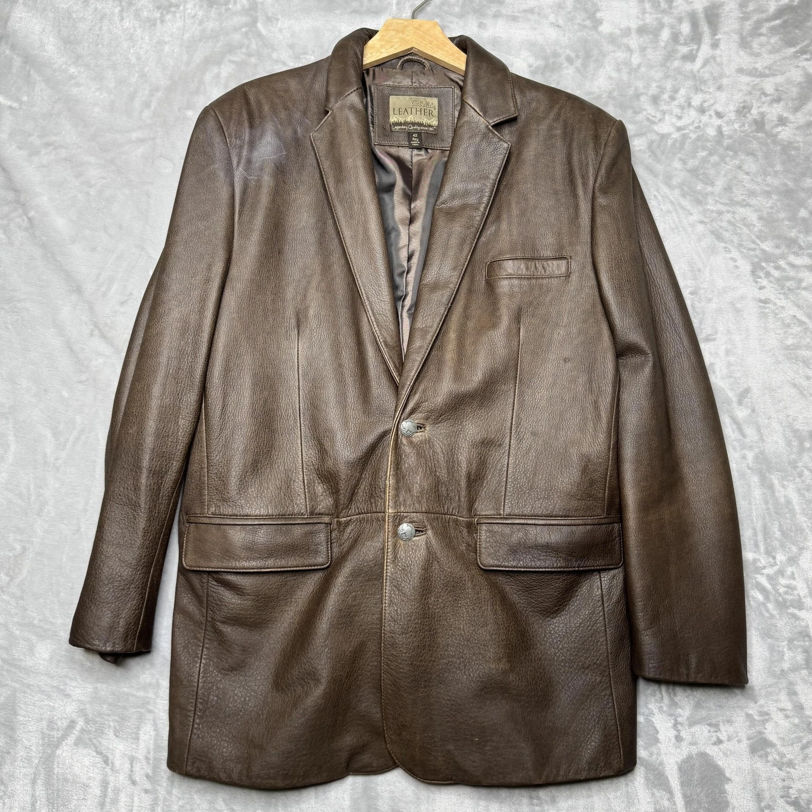 Cabela's Leather Blazer Mens 42R Brown Genuine Western Sport Coat Jacket