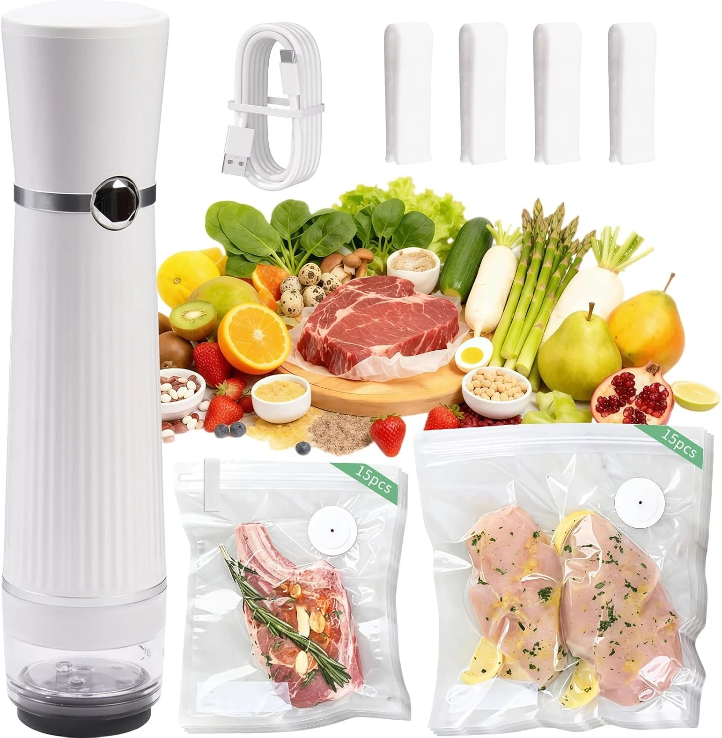 Handheld Vacuum Sealer Detachable & Easy to Clean Includes 30 Reusable Bags